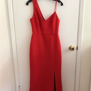 BCBG Asymmetrical shoulder evening maxi dress